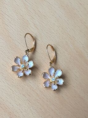 Joan Rivers Gold-Tone Pink Flower Drop Earrings with Crystal